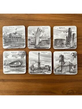 VINTAGE Set of 6 Coasters Berlin Landmark Buildings Schuberth Tamat-Secie German